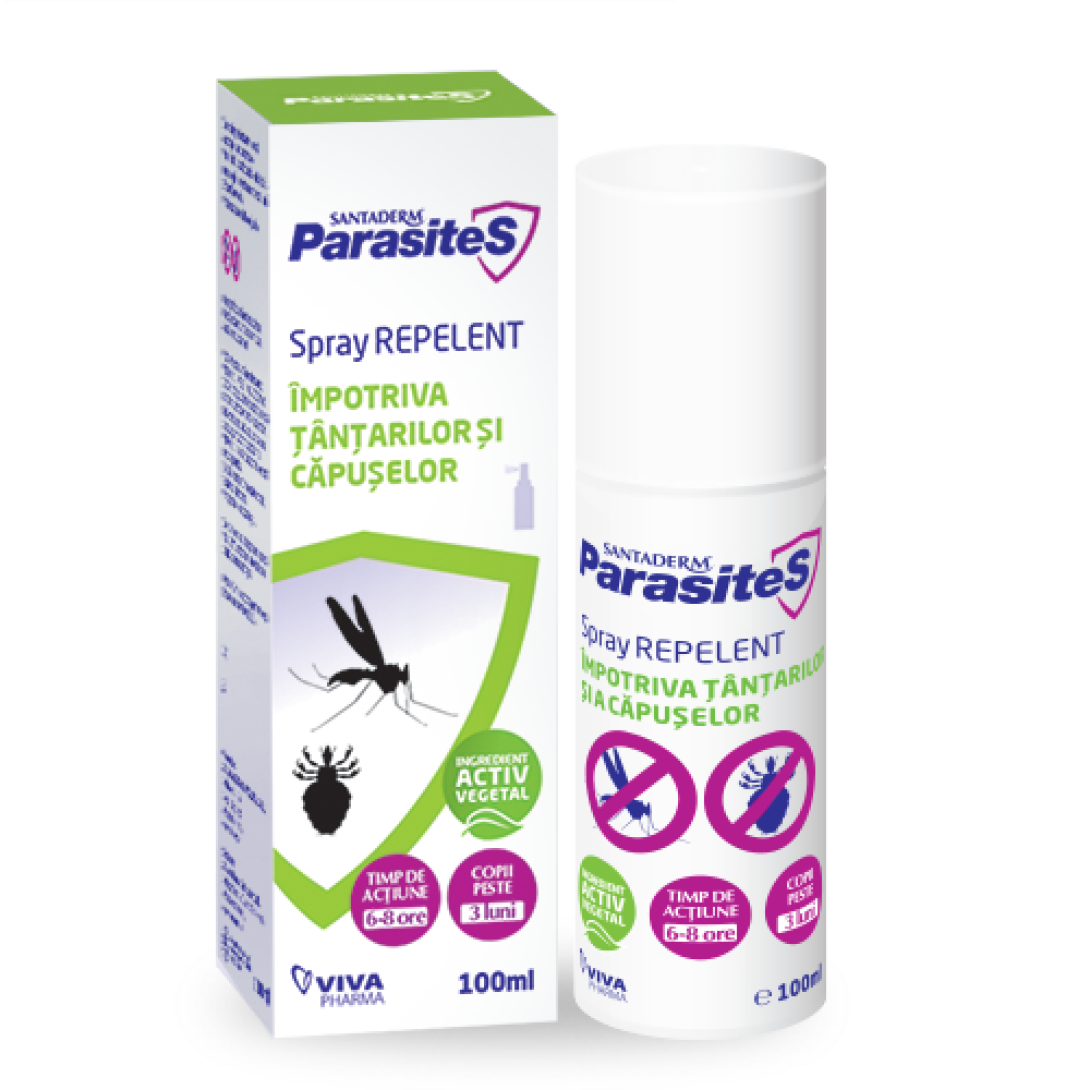 Spray repelent impotriva tantarilor si a capuselor Parasites Santaderm, 100 ml, Viva Pharma