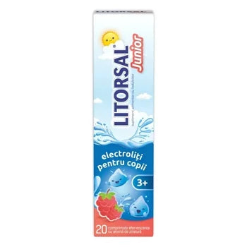 Electroliti cu aroma de zmeura pentru copii 3+ ani Litorsal, 20 comprimate efervescente, Zdorvit