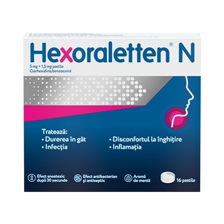 Hexoraletten N, 16 pastile de supt, Kenvue