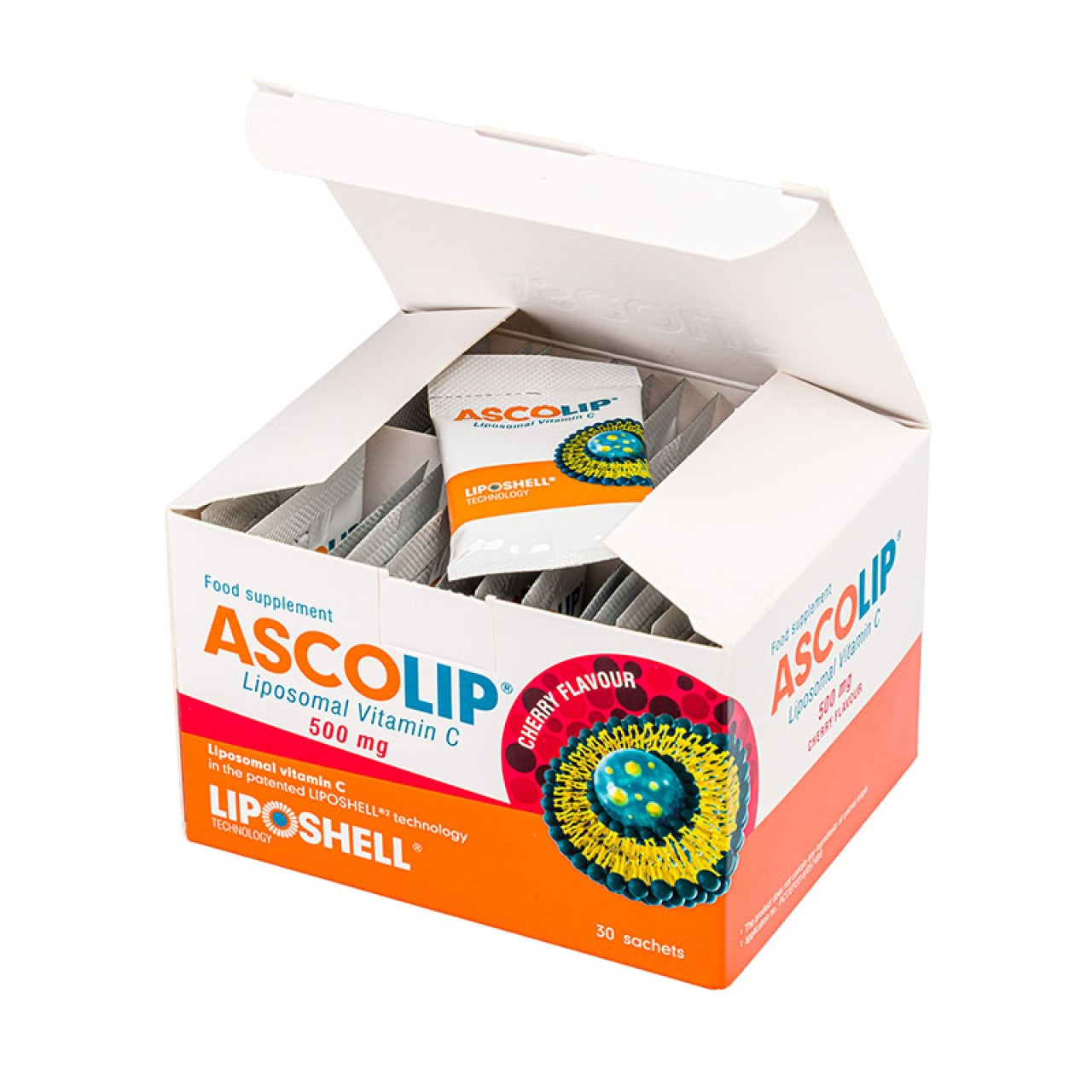 Vitamina C Lipozomală 500 mg LIPOSHELL®, cu aromă de cireșe X 30 plicuri