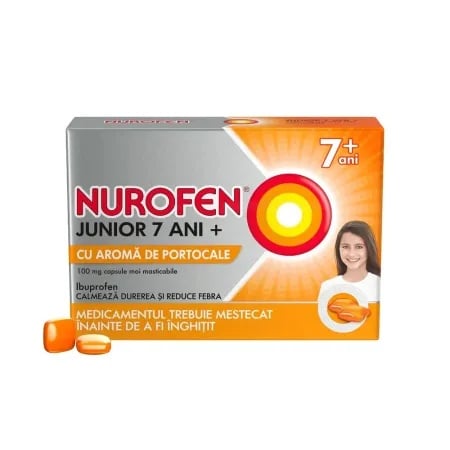 Nurofen Junior 7+ ani 100mg, 24 capsule moi masticabile, Reckitt