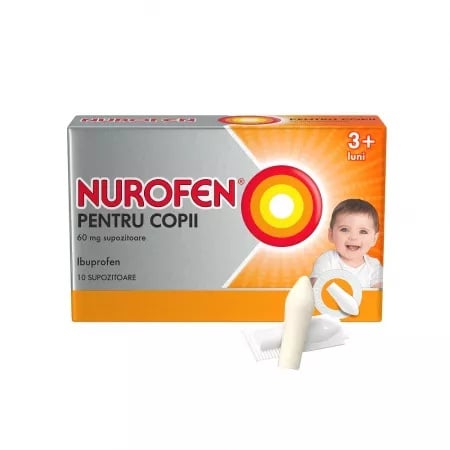 Nurofen supozitoare 60mg pentru copii 3 luni+, 10 bucati, Reckitt