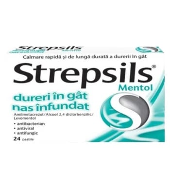 Strepsils mentol, 24 pastile de supt, Reckitt