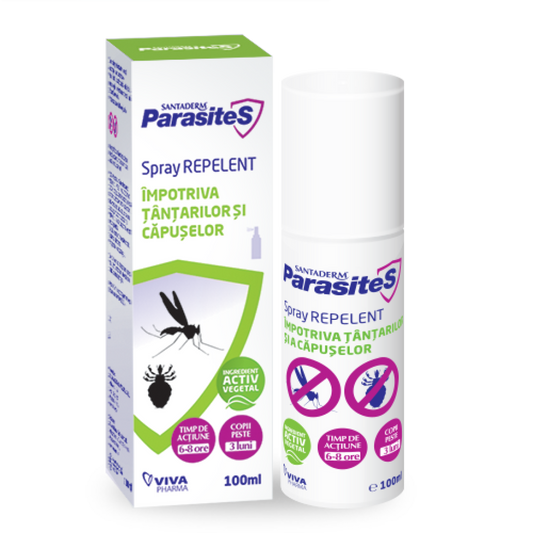 Spray repelent impotriva tantarilor si a capuselor Parasites Santaderm, 100 ml, Viva Pharma