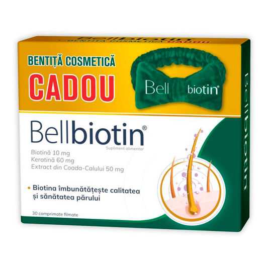 Bellbiotin x30 comprimate filmate + bentiță cosmetică CADOU