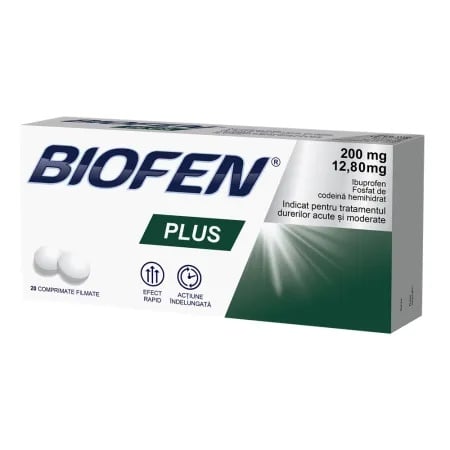 Biofen Plus 200mg+12,80mg, 20 comprimate filmate, Biofarm