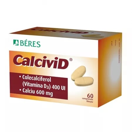 Calcivid 600mg/400 UI, 60 comprimate filmate, Beres Pharmaceuticals