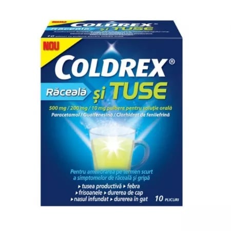 Coldrex raceala si tuse 500mg/200mg/10mg, 10 plicuri, Perrigo