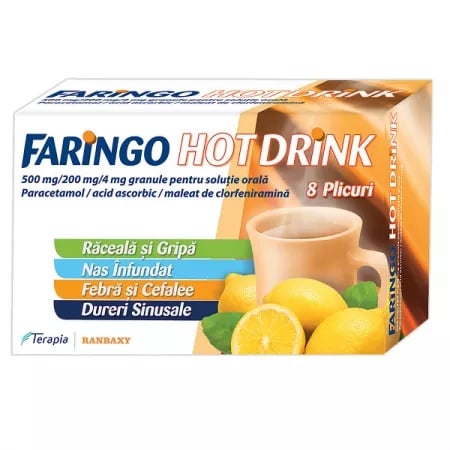Faringo Hot Drink, 8 plicuri granule pentru solutie orala, Terapia