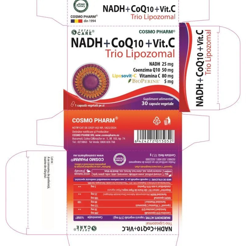 NADH + COENZIMA Q10 + VITAMINA C – Trio Lipozomal X 30 capsule Cosmopharm