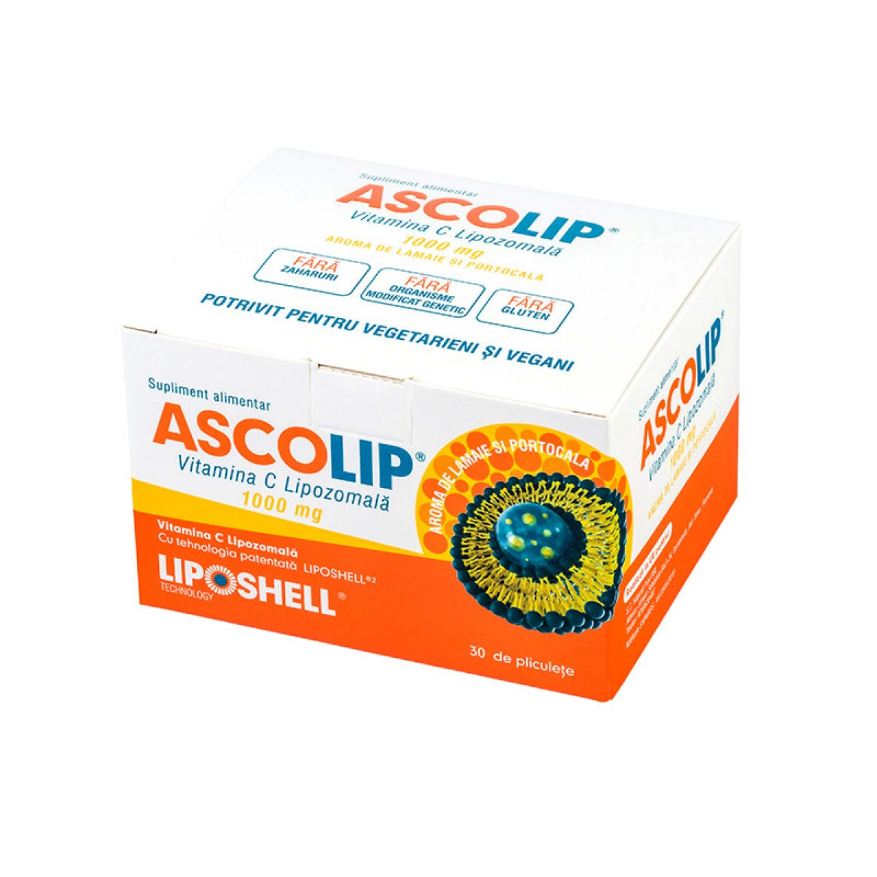 Vitamina C Lipozomală 1000 mg LIPOSHELL®, cu aromă de portocale X 30 plicuri