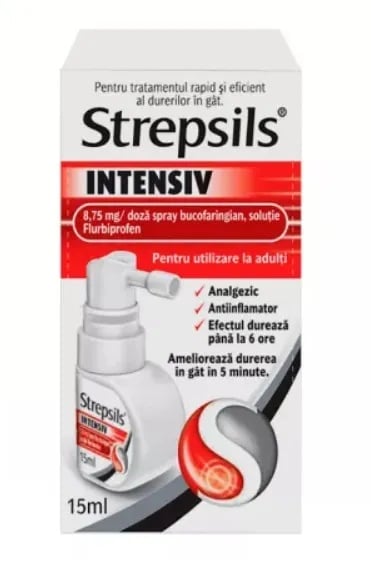 Strepsils Intensiv spray bucofaringian 8,75mg/doza cu cirese si menta, 15ml, Reckitt