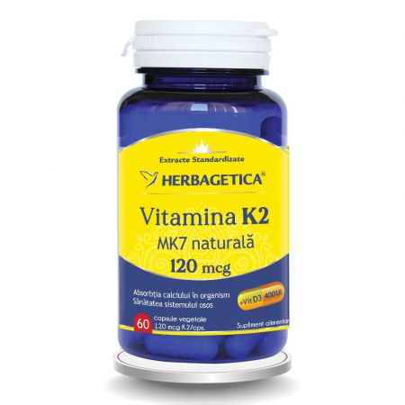 VITAMINA K2 MK7 NATURALA 120MCG 60 CAPSULE HERBAGETICA
